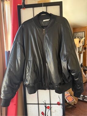 Good American Black Faux Leather Bomber